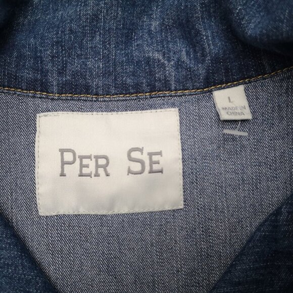 Per Se Ladies Size Large Medium Wash Offset Full Zipper Straight Fit Jean Jacket - Picture 3 of 10